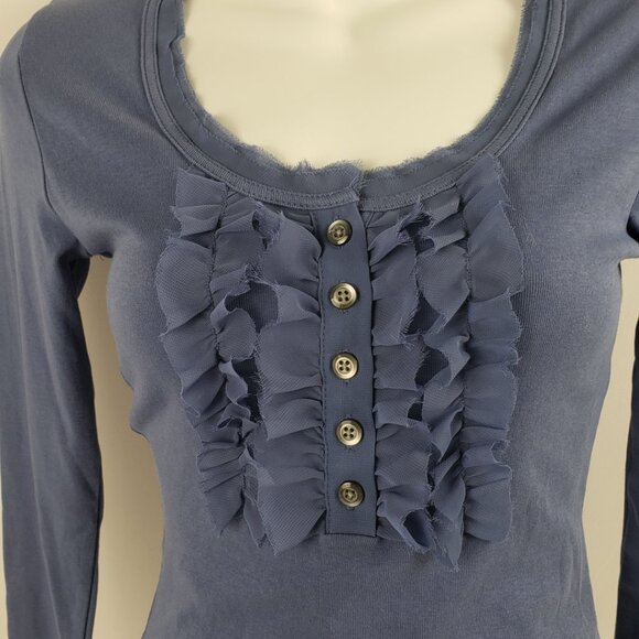 Banana Republic XS Blue Ruffle Buttons Womens Top Blouse Long Sleeve NWT - Picture 9 of 15